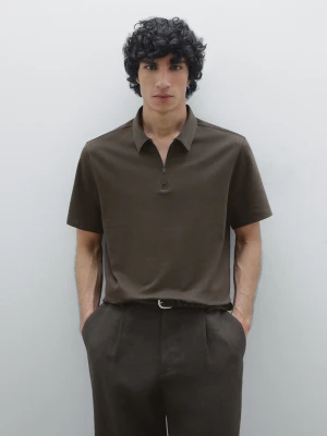 Koszulka Polo Ze 100% Bawełny Z Krótkim Rękawem - Czekoladowy - - Massimo Dutti - Mężczyzna