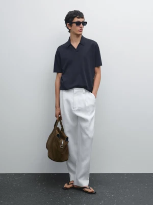 Koszulka Polo Ze 100% Bawełny Z Krótkim Rękawem - Granatowy - - Massimo Dutti - Mężczyzna
