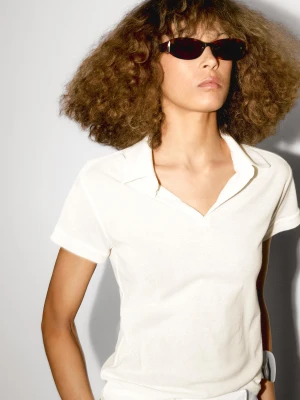 Koszulka Polo Ze 100% Bawełny Z Krótkim Rękawem - Surowy - - Massimo Dutti - Female