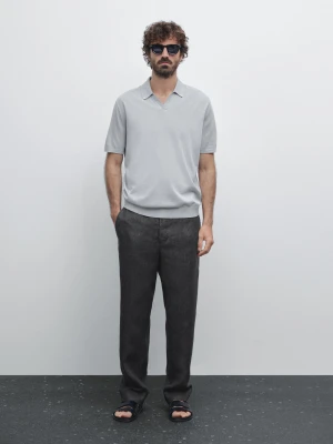 Koszulka Polo Z Bawełnianej Dzianiny Z Krótkim Rękawem - Szaroniebieski - - Massimo Dutti - Mężczyzna