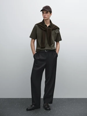 Koszulka Polo Ze 100% Bawełny Z Krótkim Rękawem - Zielony - - Massimo Dutti - Mężczyzna