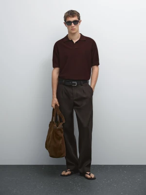 Dzianinowa Koszulka Polo Z Fakturą I Krótkim Rękawem - Bordowy - - Massimo Dutti - Mężczyzna