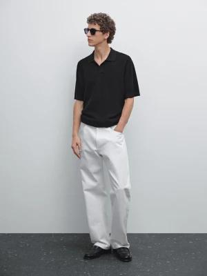 Koszulka Polo Ze Strukturalnej Dzianiny Z Krótkim Rękawem - Granatowy - - Massimo Dutti - Mężczyzna