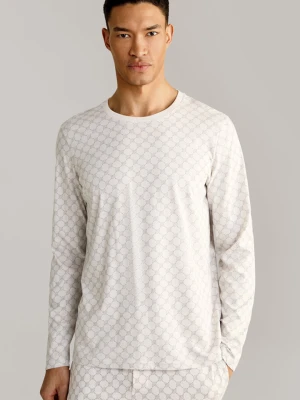 Koszulka rekreacyjna z długim rękawem w kolorze złamanej bieli i szarości, we wzór Joop