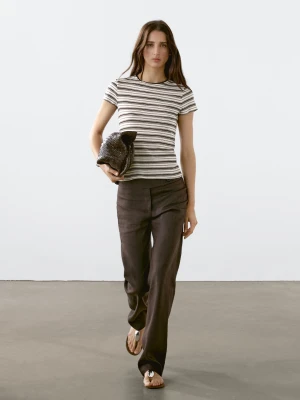 Koszulka Retro Ze 100% Bawełny W Paski - Brązowy - - Massimo Dutti - Kobieta