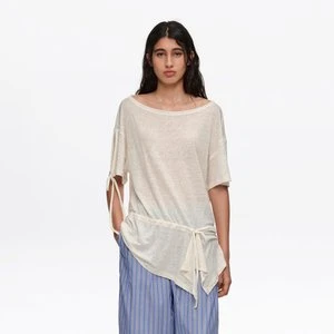 Koszulka ściągacz w talii len kość słoniowa BIMBA Y LOLA