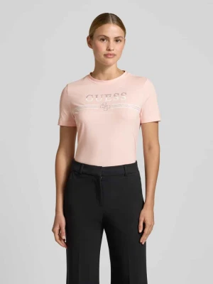 Koszulka T-shirt z aplikacją z dżetów model 'SIENA' Guess Jasnoróżowy