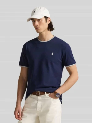Koszulka T-shirt z mieszanki bawełny w kroju regular fit z kontrastowymi paskami Polo Ralph Lauren Granatowy
