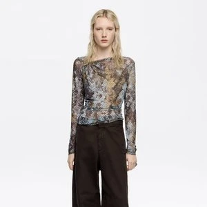 Koszulka tiul dopasowana Snake khaki BIMBA Y LOLA