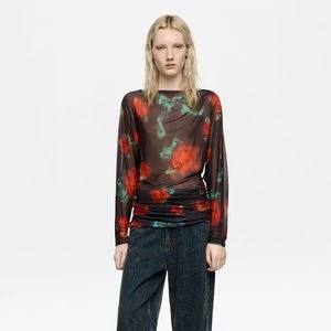 Koszulka tiul marszczona Ribbon Roses czarna BIMBA Y LOLA