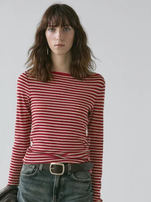 Koszulka W Paski Z Długim Rękawem - Czerwony - - Massimo Dutti - Kobieta