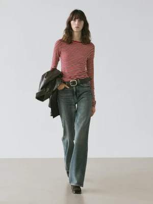 Koszulka W Paski Z Długim Rękawem - Czerwony - - Massimo Dutti - Kobieta