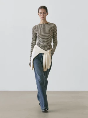 Zdjęcie produktu Koszulka W Paski Z Długim Rękawem Z Mieszanki Bawełny - Czarny - - Massimo Dutti - Kobieta