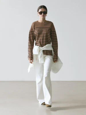 Koszulka W Paski Z Długim Rękawem Z Bawełnianej Mieszanki - Sprany - - Massimo Dutti - Kobieta