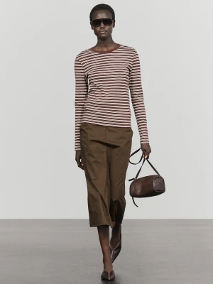 Koszulka W Paski Ze 100% Bawełny - Brązowy - Massimo Dutti - Female