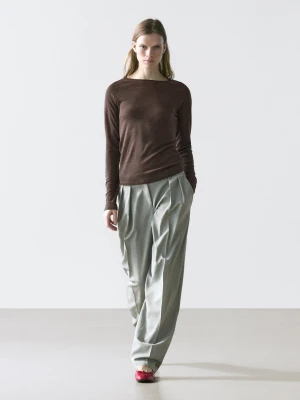Koszulka Wełniana Z Raglanowym Rękawem - Popielaty Brąz - - Massimo Dutti - Kobieta