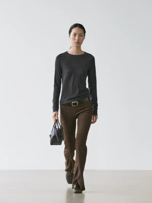 Koszulka Wełniana Z Raglanowym Rękawem - Szary Antracytowy - - Massimo Dutti - Kobieta