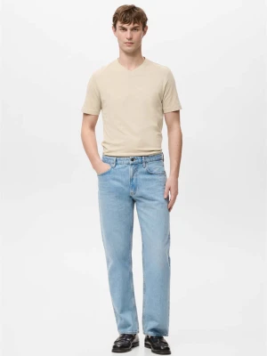 Zdjęcie produktu Koszulka z 100% bawełny slim fit z dekoltem w serek beżowy - Mężczyzna - - MANGO MAN