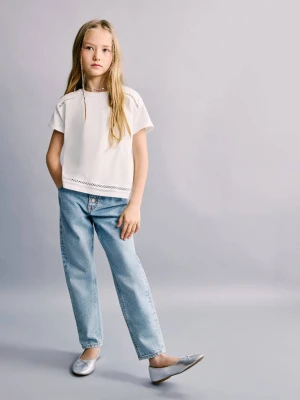Zdjęcie produktu Koszulka z ażurowym wzorem złamana biel - Dzieci - lata - MANGO KIDS