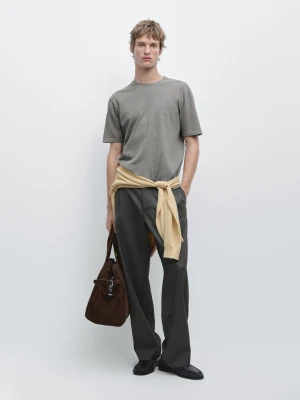 Dzianinowa Koszulka Bawełniana - Szary Średni - - Massimo Dutti - Mężczyzna