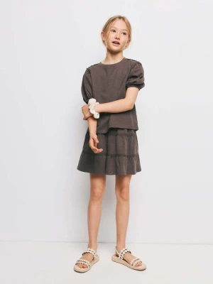 Koszulka z bufiastym krótkim rękawem brązowy - Dzieci - lata - MANGO KIDS