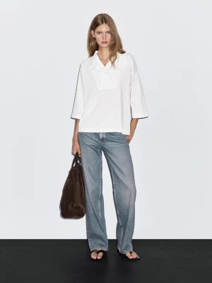 Koszulka Z Dekoltem Kominowym - Surowy - - Massimo Dutti - Kobieta
