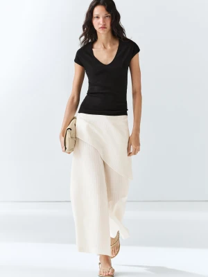 Koszulka Z Dekoltem W Serek - Czarny - Massimo Dutti - Female