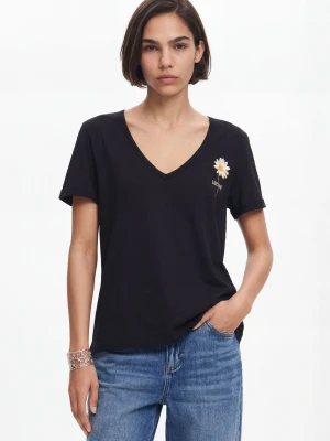 Koszulka z dekoltem w serek i kwiatowym wzorem Desigual