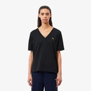Koszulka z dekoltem w serek z miękkiej bawełny o luźnym kroju Lacoste