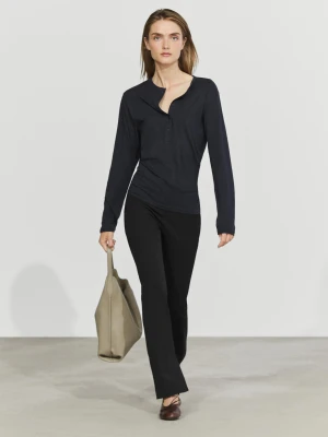 Koszulka Ze 100% Bawełny Z Dekoltem Na Guziki - Niebieski - Massimo Dutti - Female
