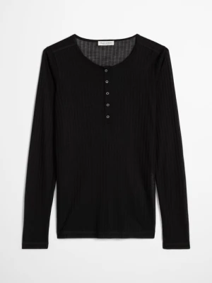 Koszulka z długim rękawem Henley, krój slim Marc O'Polo černá