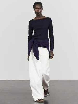 Koszulka Z Długim Rękawem I Dekoltem W Łódkę - Granatowy - Massimo Dutti - Female