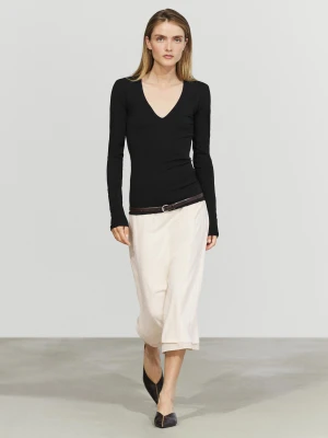 Koszulka Z Długim Rękawem I Dekoltem W Serek - Czarny - Massimo Dutti - Female