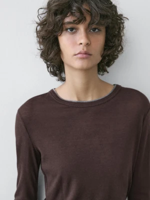 Koszulka Z Długim Rękawem I Dwuwarstwowym Obszyciem - Brązowy - - Massimo Dutti - Kobieta