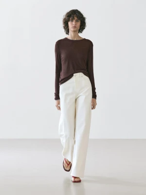 Koszulka Z Długim Rękawem I Dwuwarstwowym Obszyciem - Brązowy - - Massimo Dutti - Kobieta