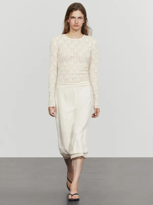 Koszulka Z Długim Rękawem I Koronkowym Detalem - Surowy - Massimo Dutti - Female