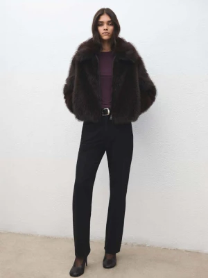 Koszulka z długim rękawem i okrągłym dekoltem burgund - Kobieta - - MANGO