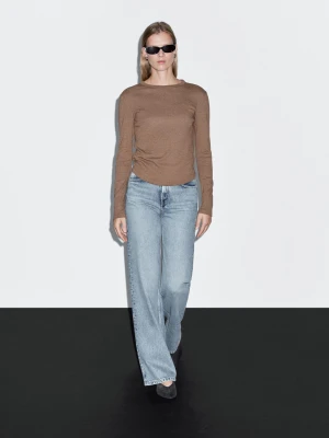 Koszulka Z Długim Rękawem I Zaokrąglonym Dołem - Norkowy - - Massimo Dutti - Kobieta