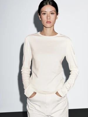 Koszulka Z Długim Rękawem I Zaokrąglonym Dołem - Surowy - - Massimo Dutti - Kobieta