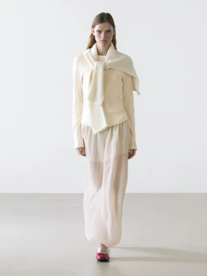 Koszulka Z Długim Rękawem I Zaokrąglonym Dołem - Surowy - - Massimo Dutti - Kobieta