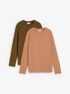 Koszulka z długim rękawem slim fit, z czystej bawełny organicznej (2 szt.) BonPrix brązowy