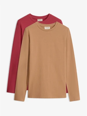 Koszulka z długim rękawem slim fit, z czystej bawełny organicznej (2 szt.) BonPrix czerwony
