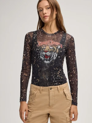 Koszulka z długim rękawem Tulipa w kolorze brązowo-beżowym, we wzór Joop