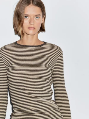 Koszulka Z Długim Rękawem Z Bawełnianej Mieszanki - Szary Melanżowy - - Massimo Dutti - Kobieta