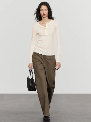 Koszulka Z Długim Rękawem Z Bawełny I Kaszmiru - Surowy - Massimo Dutti - Female