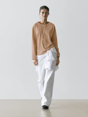 Koszulka Z Długim Rękawem Z Bawełny W Paski - Brązowy - - Massimo Dutti - Kobieta