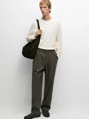 Koszulka Z Długim Rękawem Z Dekoltem Na Guziki 100% Bawełna - Biały Złamany - Massimo Dutti - Male