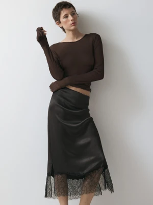 Koszulka Z Długim Rękawem Z Jedwabiu - Brązowy - - Massimo Dutti - Kobieta