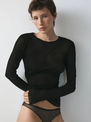 Koszulka Z Długim Rękawem Z Jedwabiu - Czarny - - Massimo Dutti - Kobieta