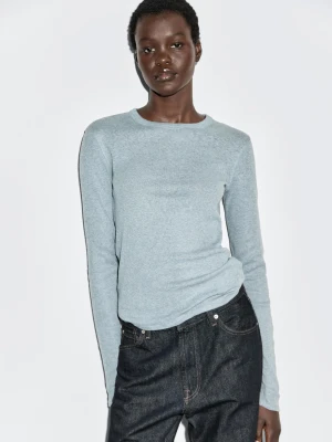 Koszulka Z Długim Rękawem Z Mieszanki Bawełny - Błękitny - - Massimo Dutti - Kobieta